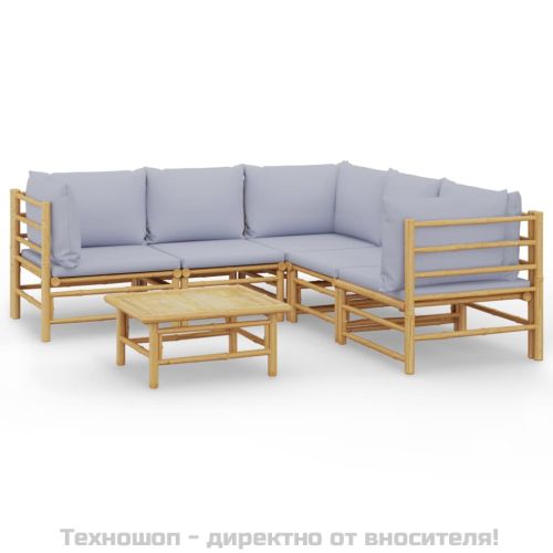 Градински комплект със светлосиви възглавници 6 части бамбук