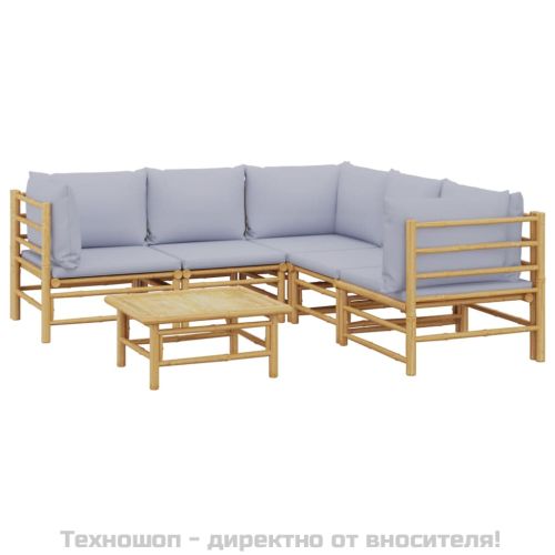 Градински комплект със светлосиви възглавници 6 части бамбук