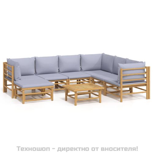 Градински лаундж комплект 8 части светлосиви възглавници бамбук