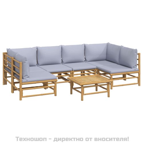 Градински лаундж комплект 7 части светлосиви възглавници бамбук