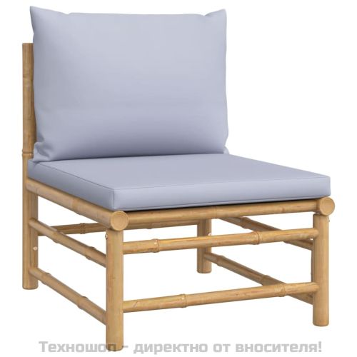 Градински лаундж комплект 7 части светлосиви възглавници бамбук