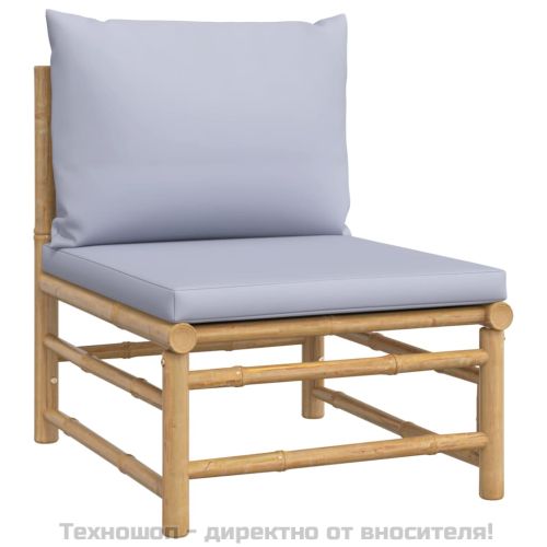 Градински лаундж комплект 6 части светлосиви възглавници бамбук