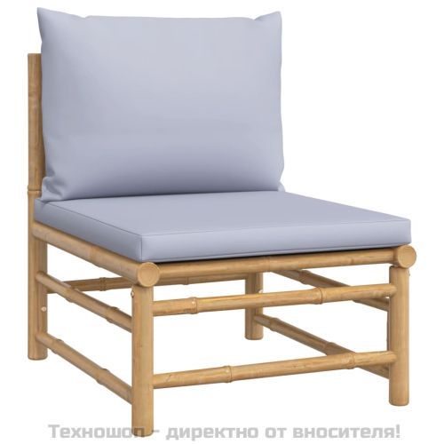 Градински лаундж комплект 5 части светлосиви възглавници бамбук