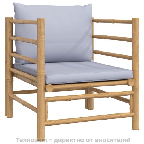 Градински лаундж комплект 6 части светлосиви възглавници бамбук