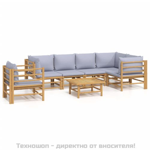 Градински лаундж комплект 7 части светлосиви възглавници бамбук