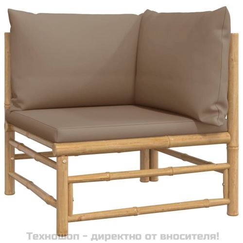 Градински лаундж комплект, 7 части, възглавници таупе, бамбук
