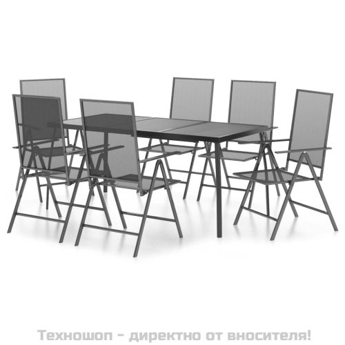 Градински трапезен комплект от 7 части, антрацит, стомана