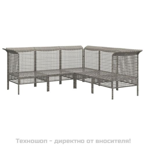 Градински лаундж комплект с възглавници 5 части сив полиратан