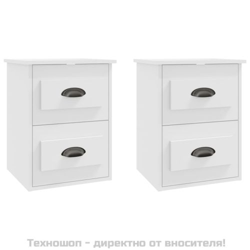 Нощни шкафчета за стенен монтаж, 2 бр, бели, 41,5x36x53 см