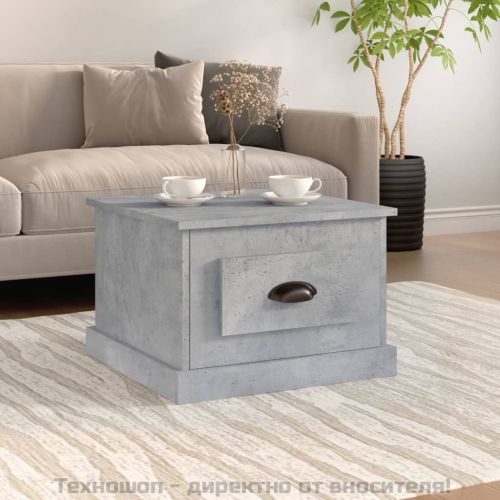 Кафе маса, бетонно сива, 50x50x35 см, инженерно дърво