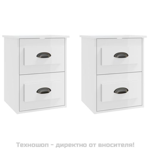 Нощни шкафчета за стенен монтаж, 2 бр, бял гланц, 41,5x36x53 см