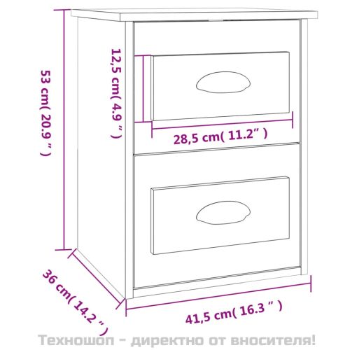 Нощно шкафче за стенен монтаж, кафяв дъб, 41,5x36x53 см