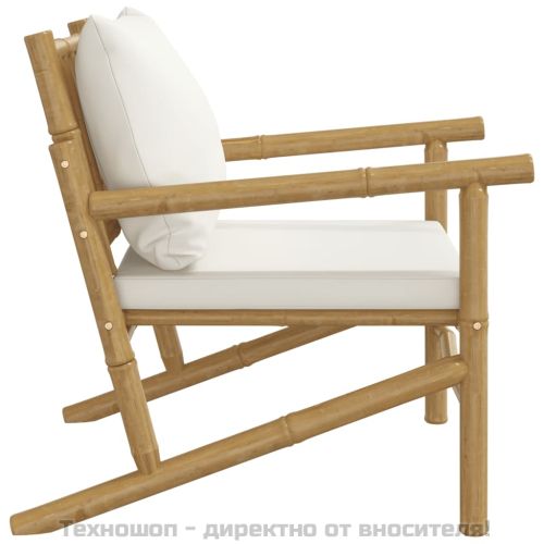 Градински столове 2 бр с кремавобели възглавници бамбук