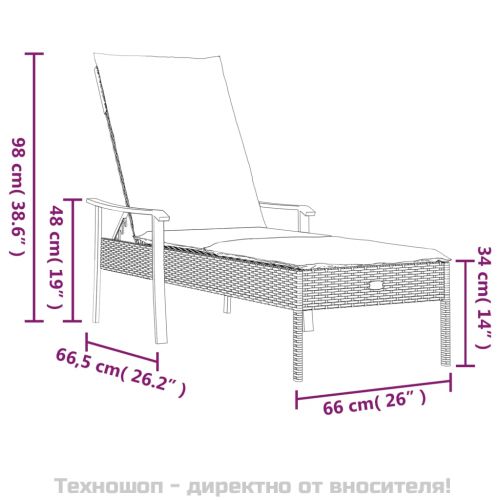 Шезлонг с възглавница, сив, полиратан
