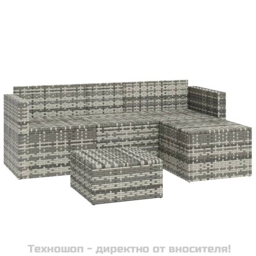 Градински лаундж комплект с възглавници 3 части сив полиратан