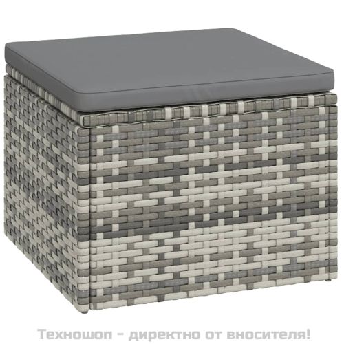 Градински лаундж комплект с възглавници 3 части сив полиратан