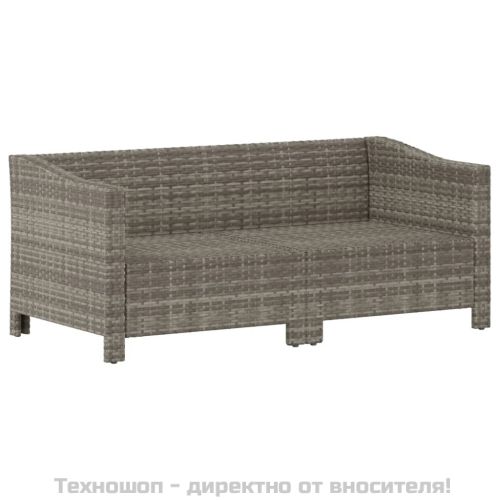Градински комплект от 2 части с възглавници, сив, полиратан