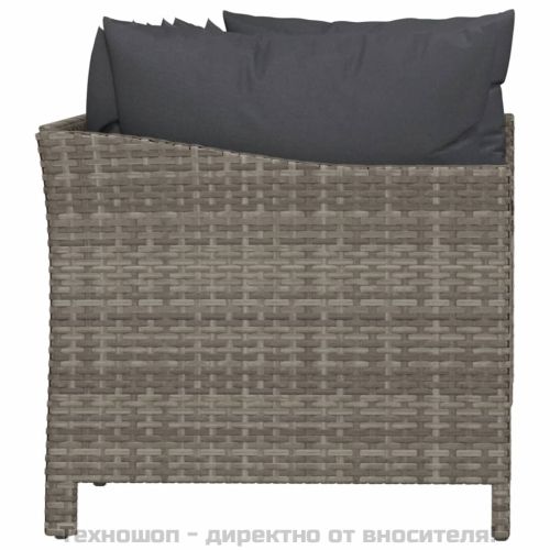 Градински комплект с възглавници, 4 части, сив, полиратан
