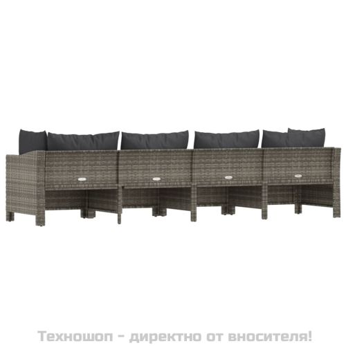 Градински комплект с възглавници, 4 части, сив, полиратан