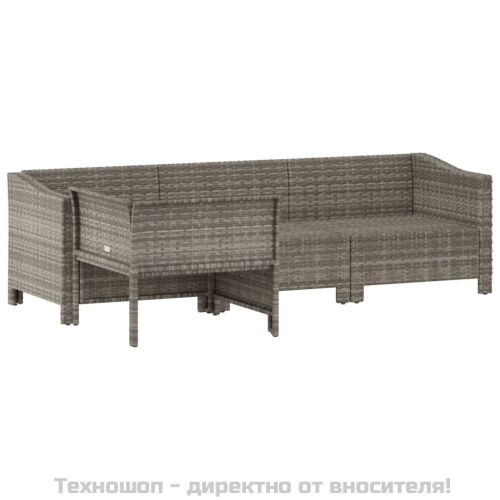 Градински комплект с възглавници, 4 части, сив, полиратан