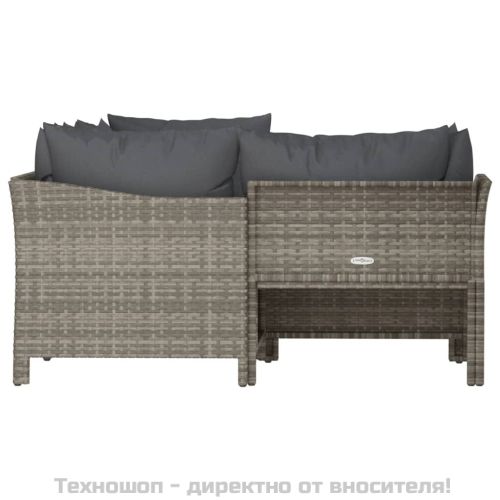 Градински комплект с възглавници, 4 части, сив, полиратан