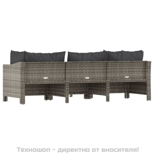 Градински комплект с възглавници, 4 части, сив, полиратан