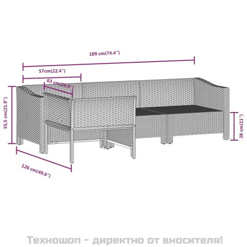 Градински комплект с възглавници, 4 части, сив, полиратан