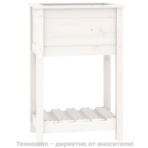 Плантер с рафт, бяла, 54x34,5x81 см, борово дърво масив