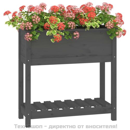 Плантер с рафт, сив, 82,5x34,5x81 см, борово дърво масив