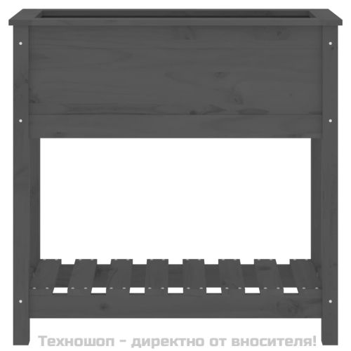 Плантер с рафт, сив, 82,5x34,5x81 см, борово дърво масив