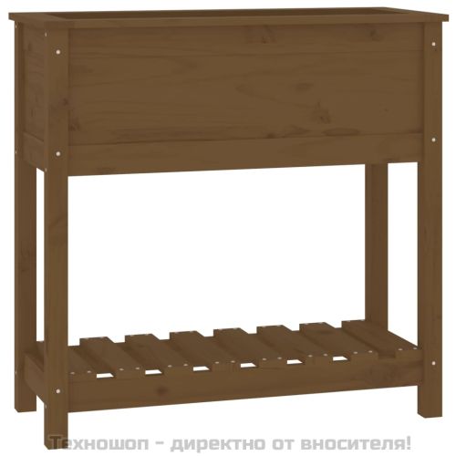 Плантер с рафт, меденокафяв, 82,5x34,5x81см, борово дърво масив