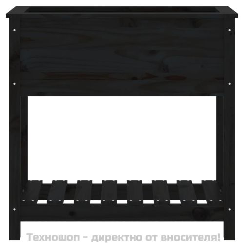 Плантер с рафт, черен, 82,5x34,5x81 см, борово дърво масив