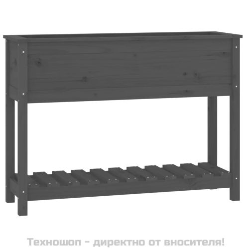 Плантер с рафт, сив, 111,5x34,5x81 см, борово дърво масив