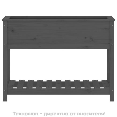 Плантер с рафт, сив, 111,5x34,5x81 см, борово дърво масив