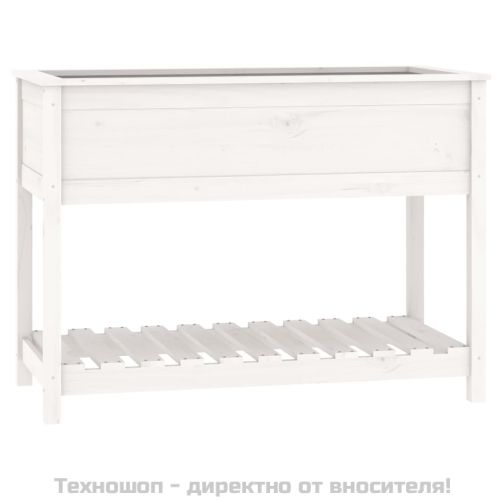 Плантер с рафт, бяла, 111,5x54x81 см, борово дърво масив