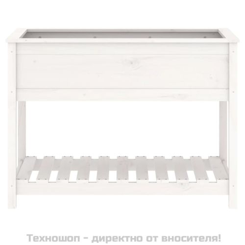 Плантер с рафт, бяла, 111,5x54x81 см, борово дърво масив