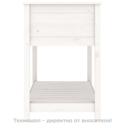 Плантер с рафт, бяла, 111,5x54x81 см, борово дърво масив