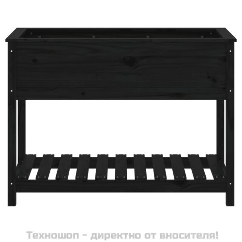 Плантер с рафт, черен, 111,5x54x81 см, борово дърво масив