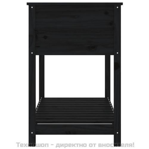 Плантер с рафт, черен, 111,5x54x81 см, борово дърво масив