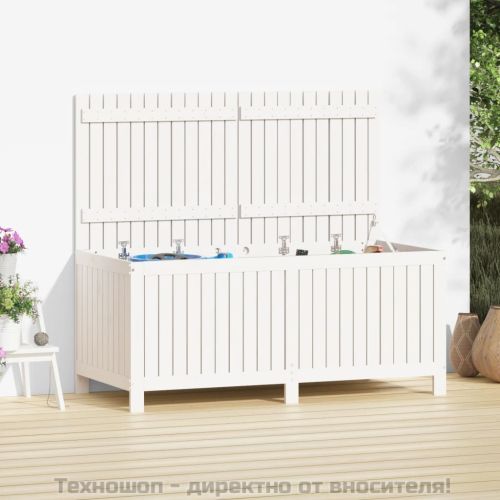 Градинска кутия за съхранение, бяла, 147x68x64 см, бор масив