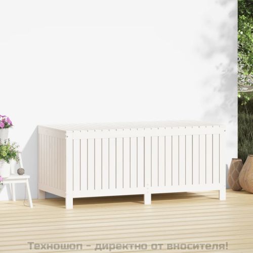 Градинска кутия за съхранение, бяла, 147x68x64 см, бор масив