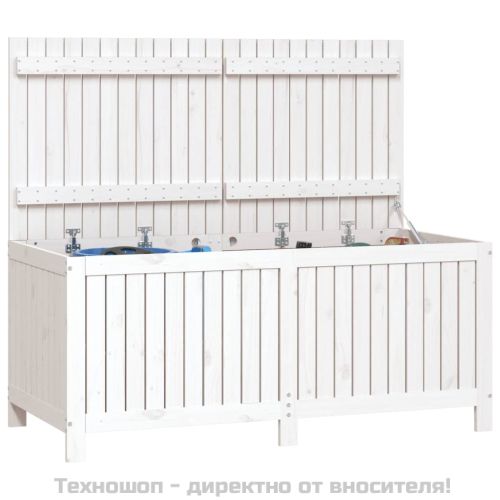 Градинска кутия за съхранение, бяла, 147x68x64 см, бор масив