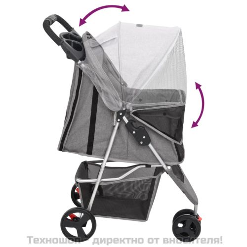 Сгъваема количка за кучета, сива, 80x46x98 см, Оксфорд плат