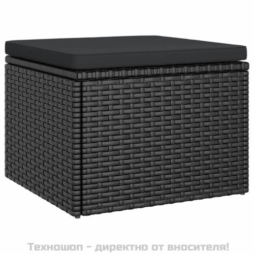 3-местен градински диван с покрив и табуретка черен полиратан