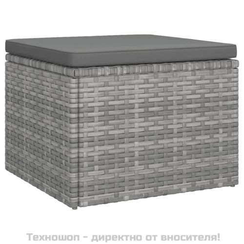 3-местен градински диван с покрив и табуретка, сив полиратан