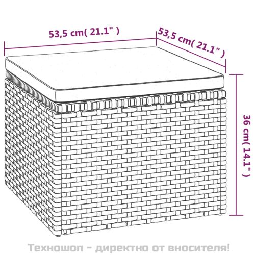 3-местен градински диван с покрив и табуретка, сив полиратан