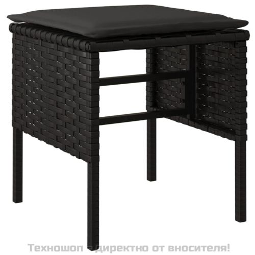 Градински табуретки с възглавници, 4 бр, черни, полиратан