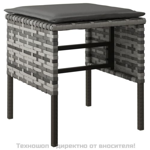 Градински табуретки с възглавници, 4 бр, сиви, полиратан