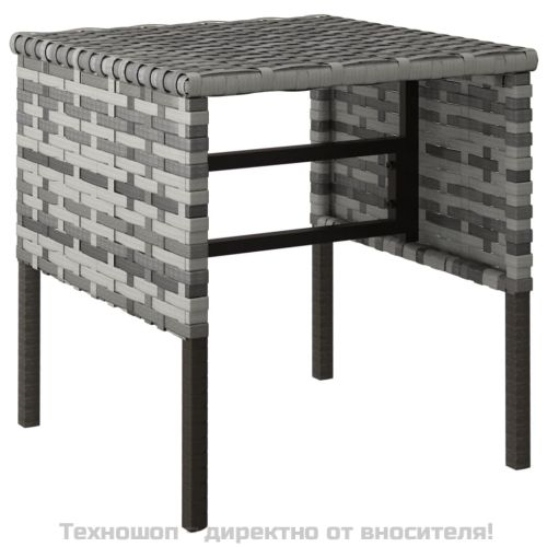 Градински табуретки с възглавници, 4 бр, сиви, полиратан