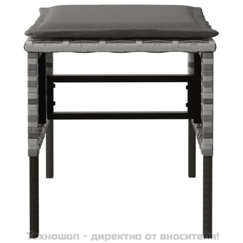 Градински табуретки с възглавници, 4 бр, сиви, полиратан